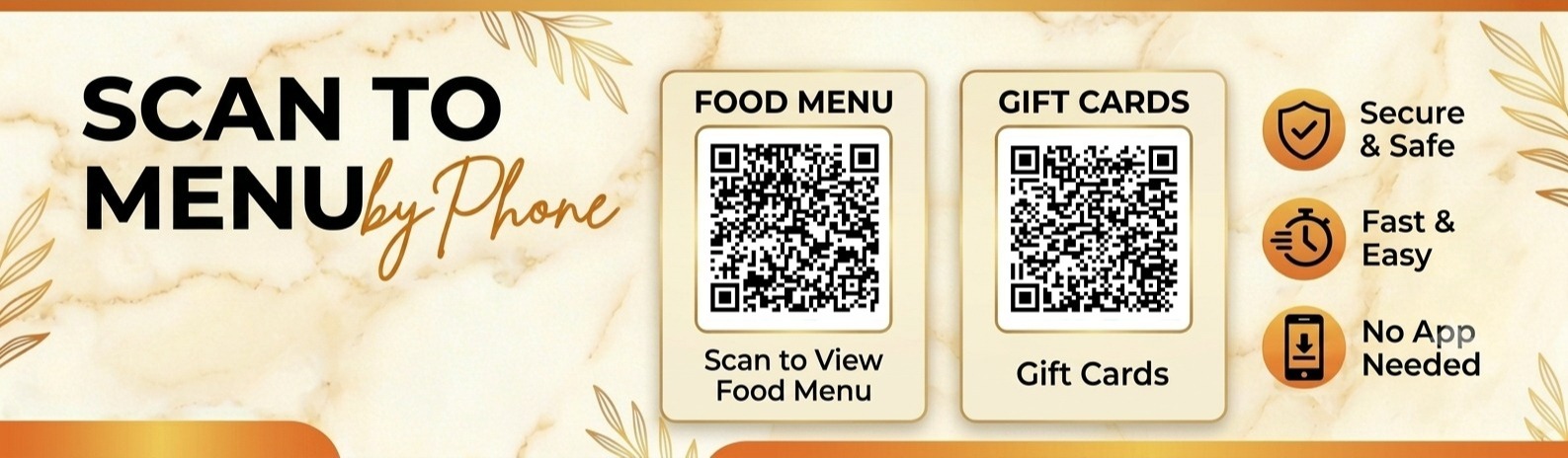 QR codes for digital food menu and gift cards at Maya Flavors of India